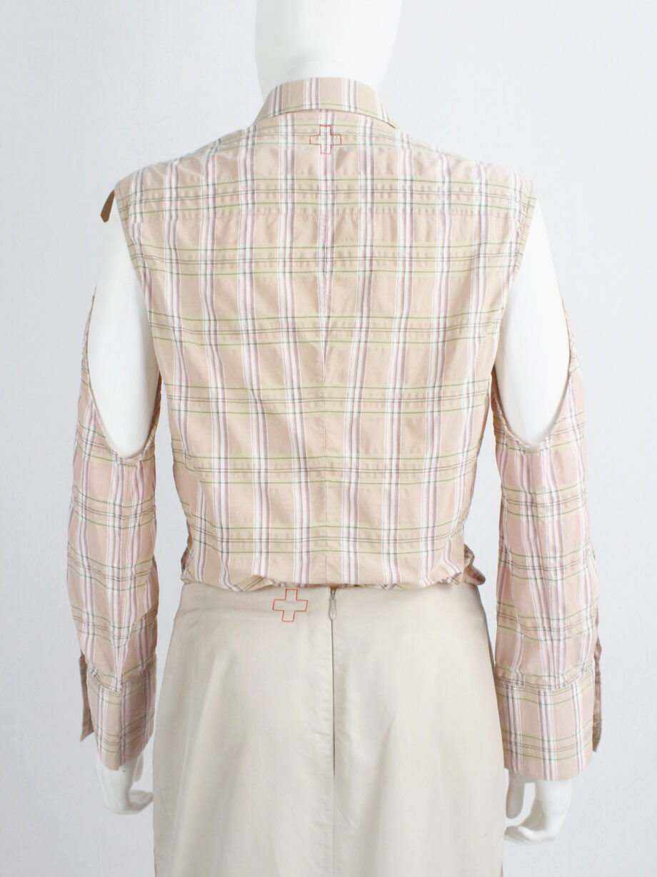A.F. Vandevorst pink tartan shirt with separate sleeves attached by leather straps spring 2001 (1)