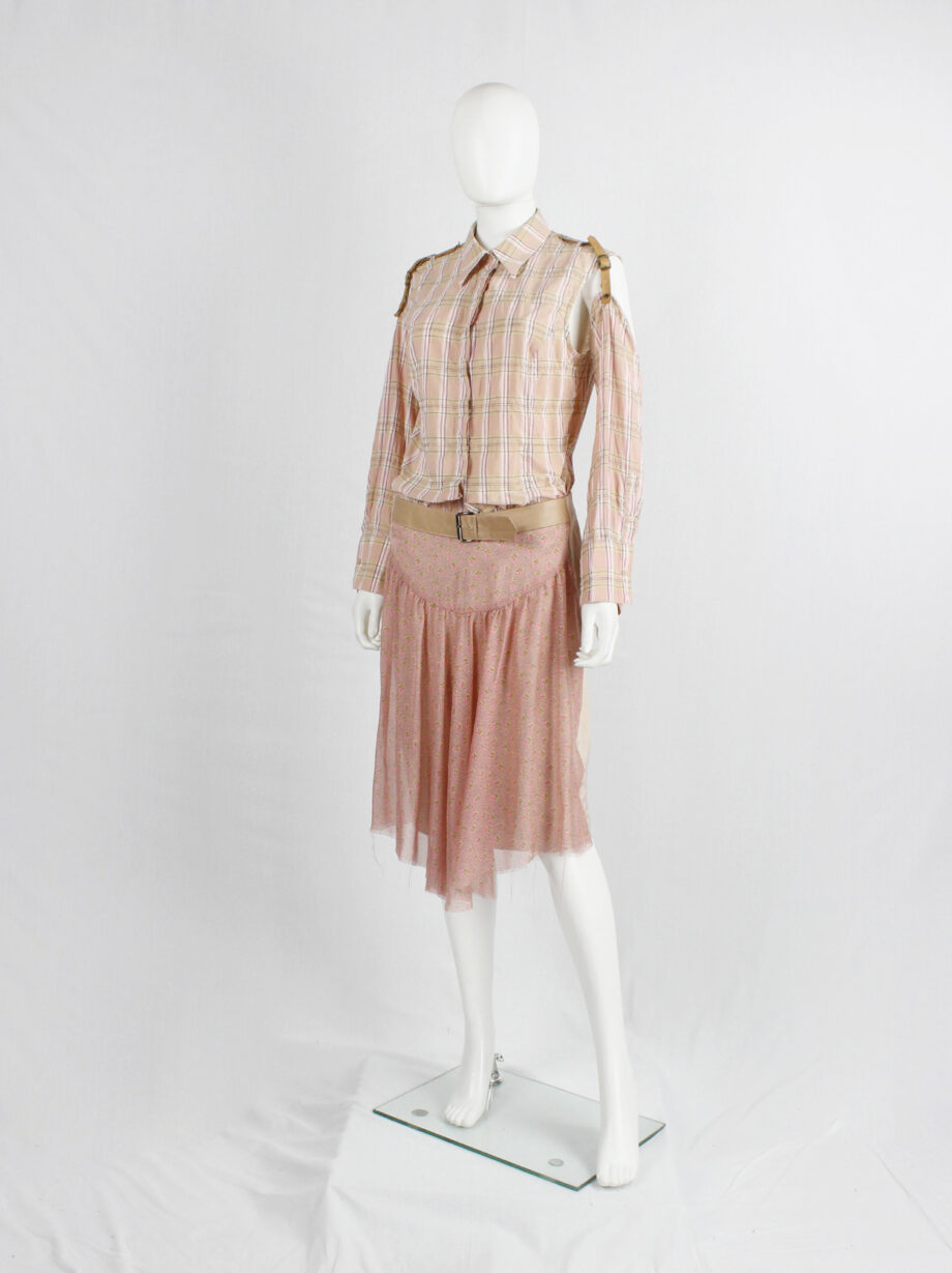 A.F. Vandevorst pink tartan shirt with separate sleeves attached by leather straps spring 2001 (10)