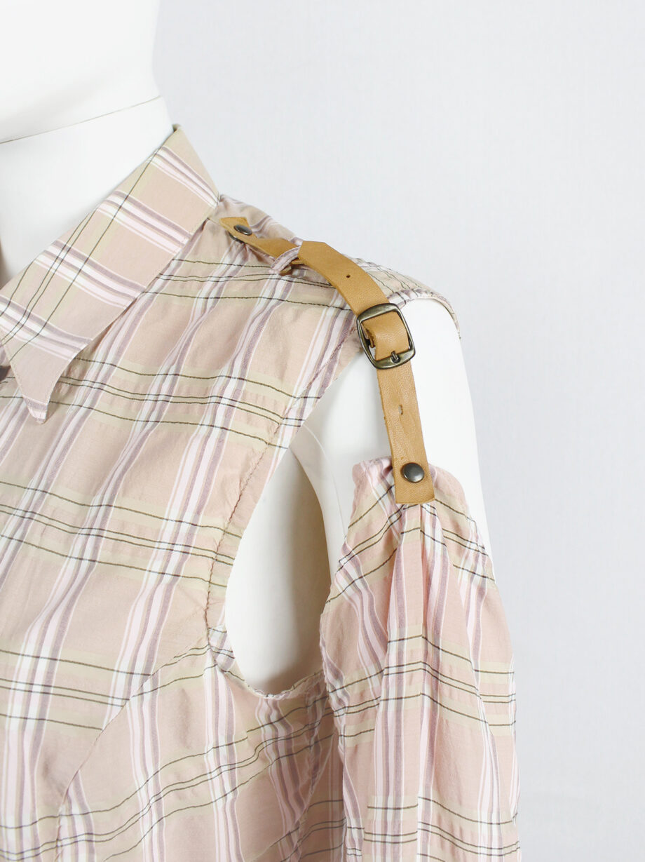 A.F. Vandevorst pink tartan shirt with separate sleeves attached by leather straps spring 2001 (12)