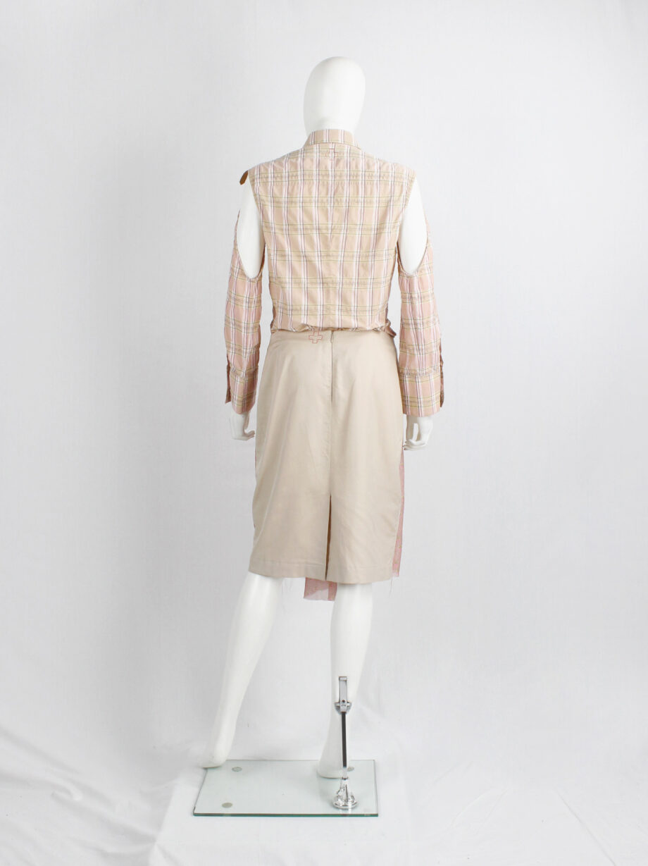 A.F. Vandevorst pink tartan shirt with separate sleeves attached by leather straps spring 2001 (14)