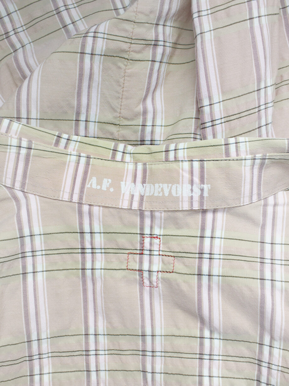 A.F. Vandevorst pink tartan shirt with separate sleeves attached by leather straps spring 2001 (4)