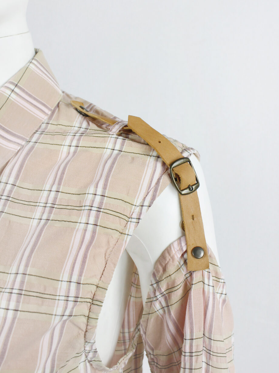 A.F. Vandevorst pink tartan shirt with separate sleeves attached by leather straps spring 2001 (7)