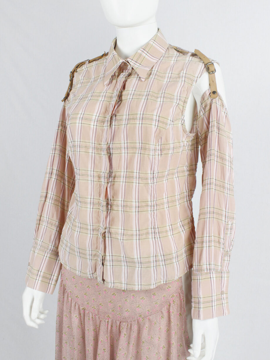 A.F. Vandevorst pink tartan shirt with separate sleeves attached by leather straps spring 2001 (8)