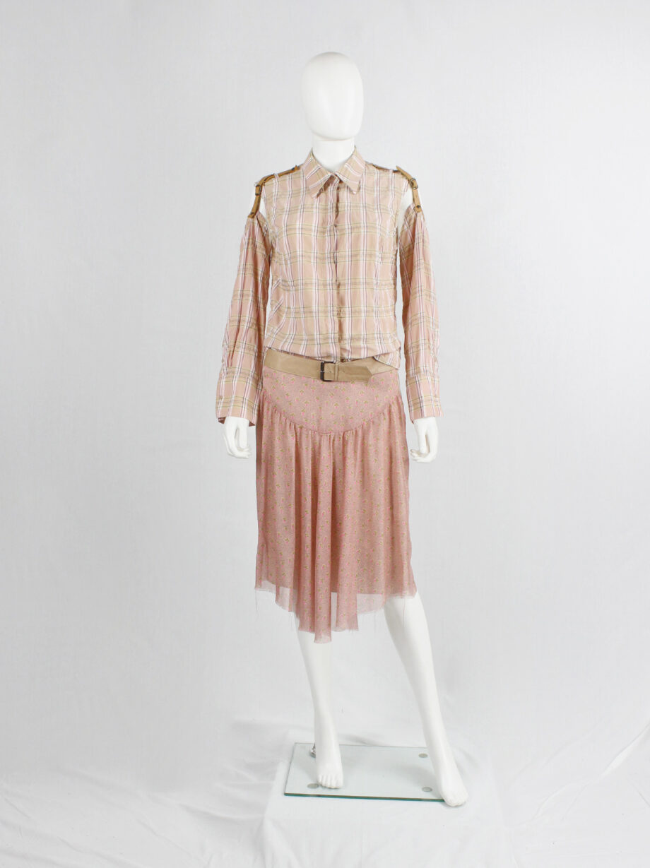 A.F. Vandevorst pink tartan shirt with separate sleeves attached by leather straps spring 2001 (9)