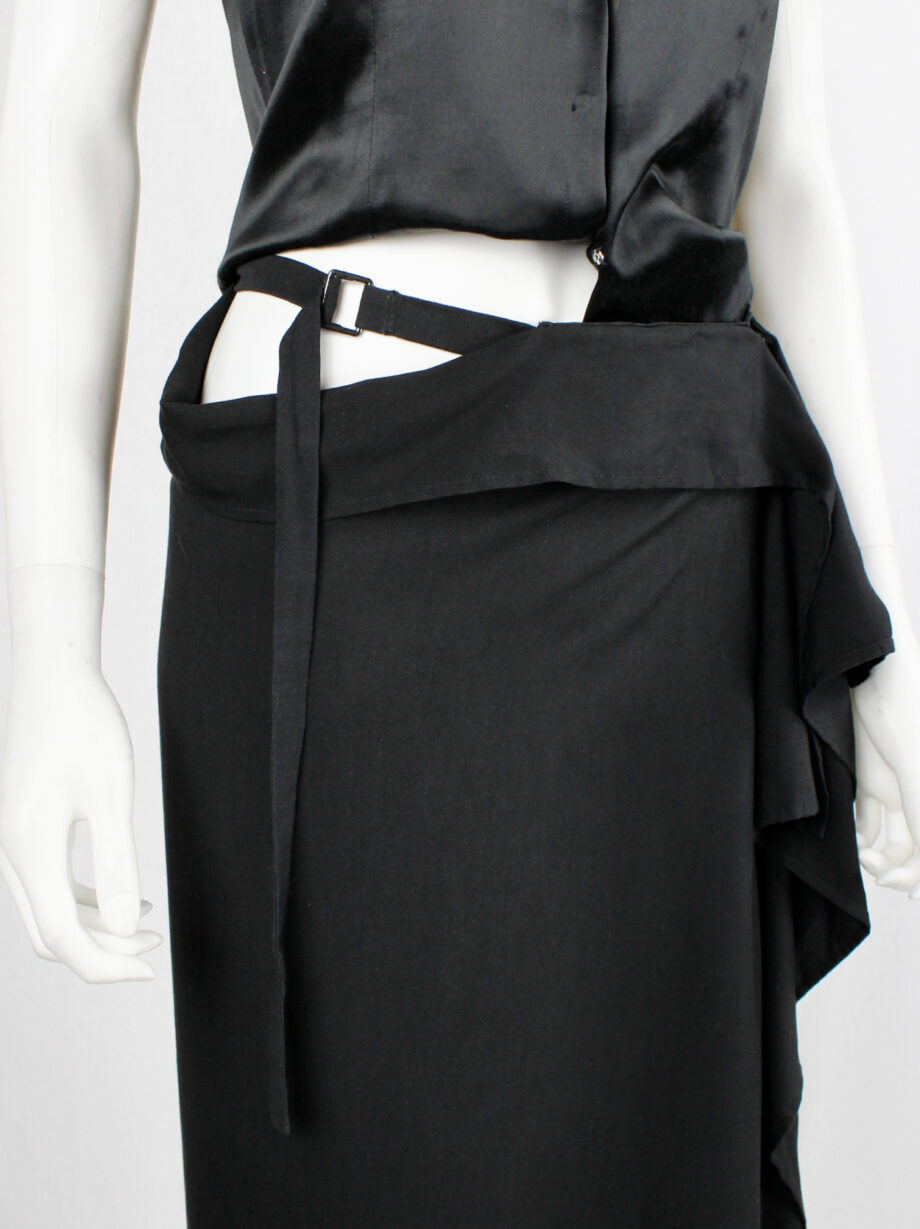 Ann Demeulemeester black asymmetric draped skirt with belted waist spring 2004 (2)