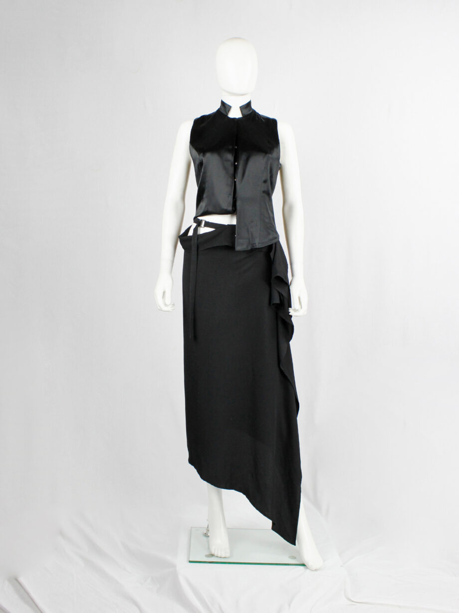 Ann Demeulemeester black asymmetric draped skirt with belted waist spring 2004 (5)