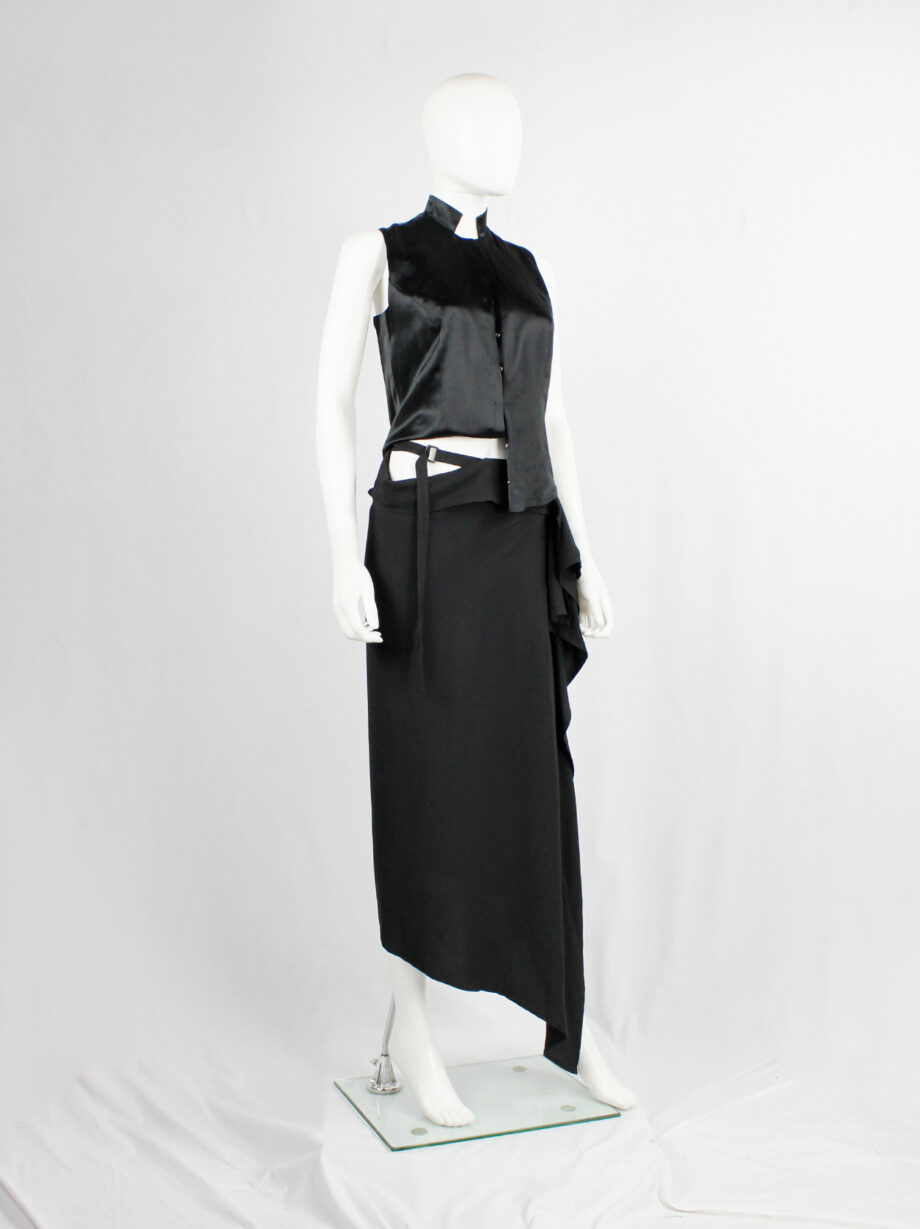 Ann Demeulemeester black asymmetric draped skirt with belted waist spring 2004 (6)