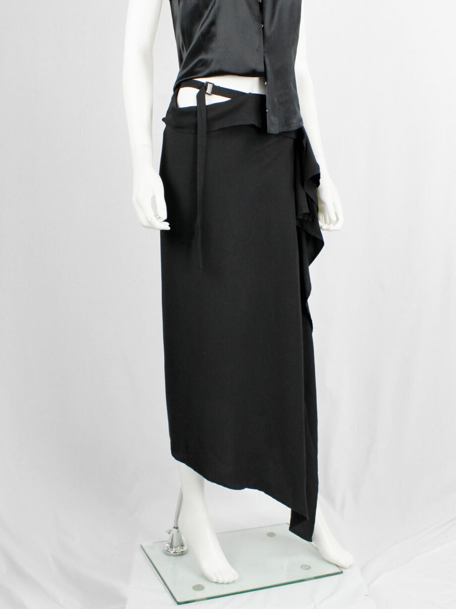 Ann Demeulemeester black asymmetric draped skirt with belted waist spring 2004 (7)