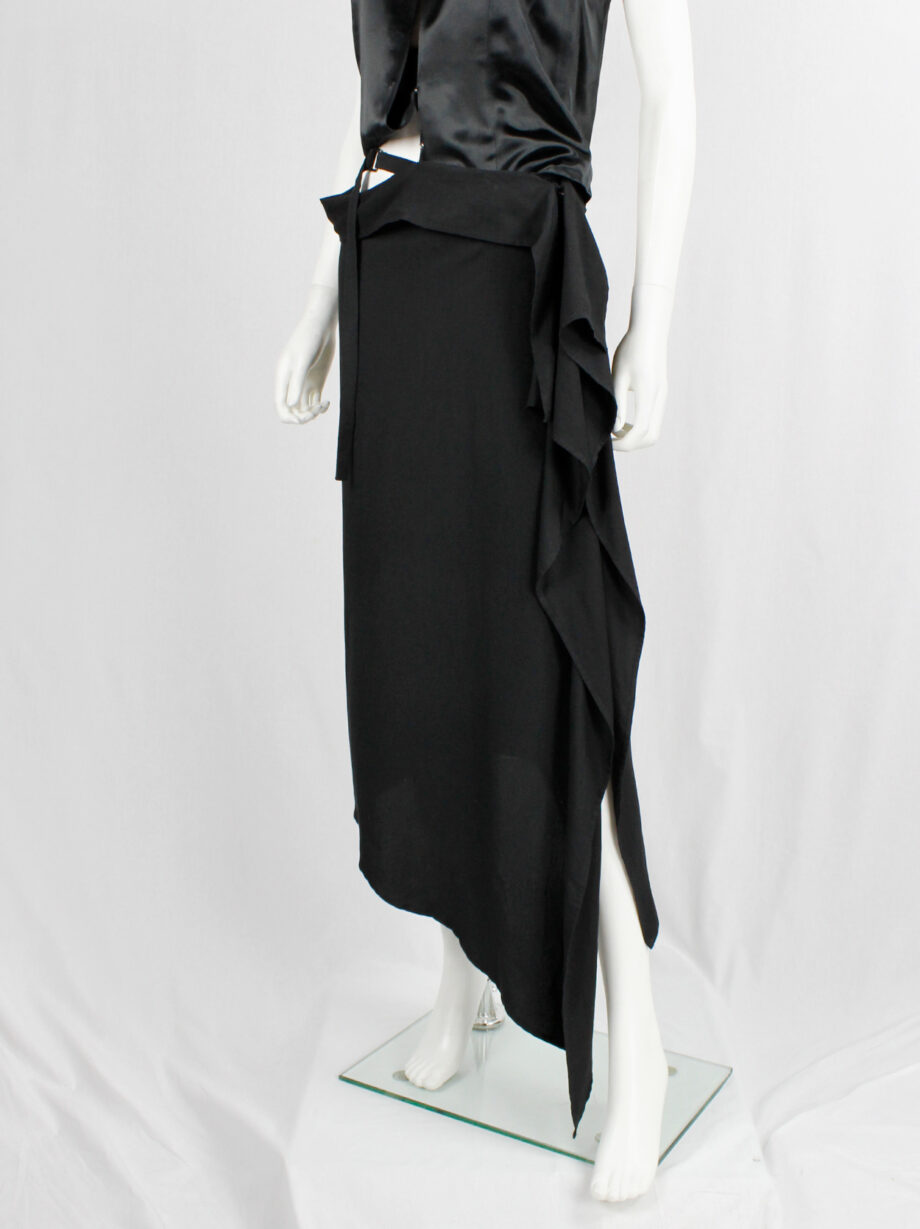 Ann Demeulemeester black asymmetric draped skirt with belted waist spring 2004 (9)