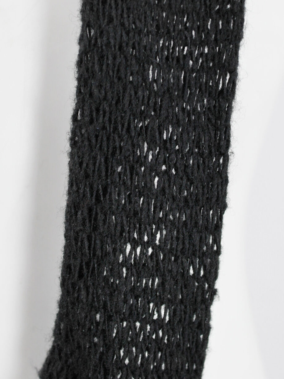 Ann Demeulemeester black long knit scarf with leather tassels (1)