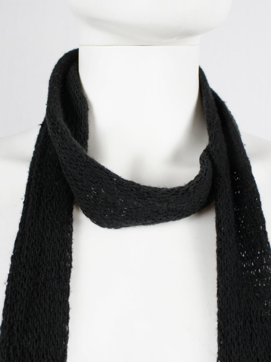 Ann Demeulemeester black long knit scarf with leather tassels (10)