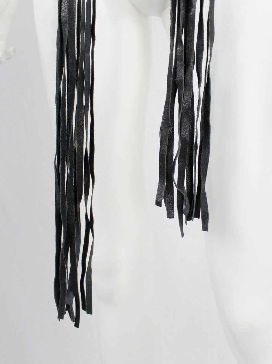 Ann Demeulemeester black long knit scarf with leather tassels (12)