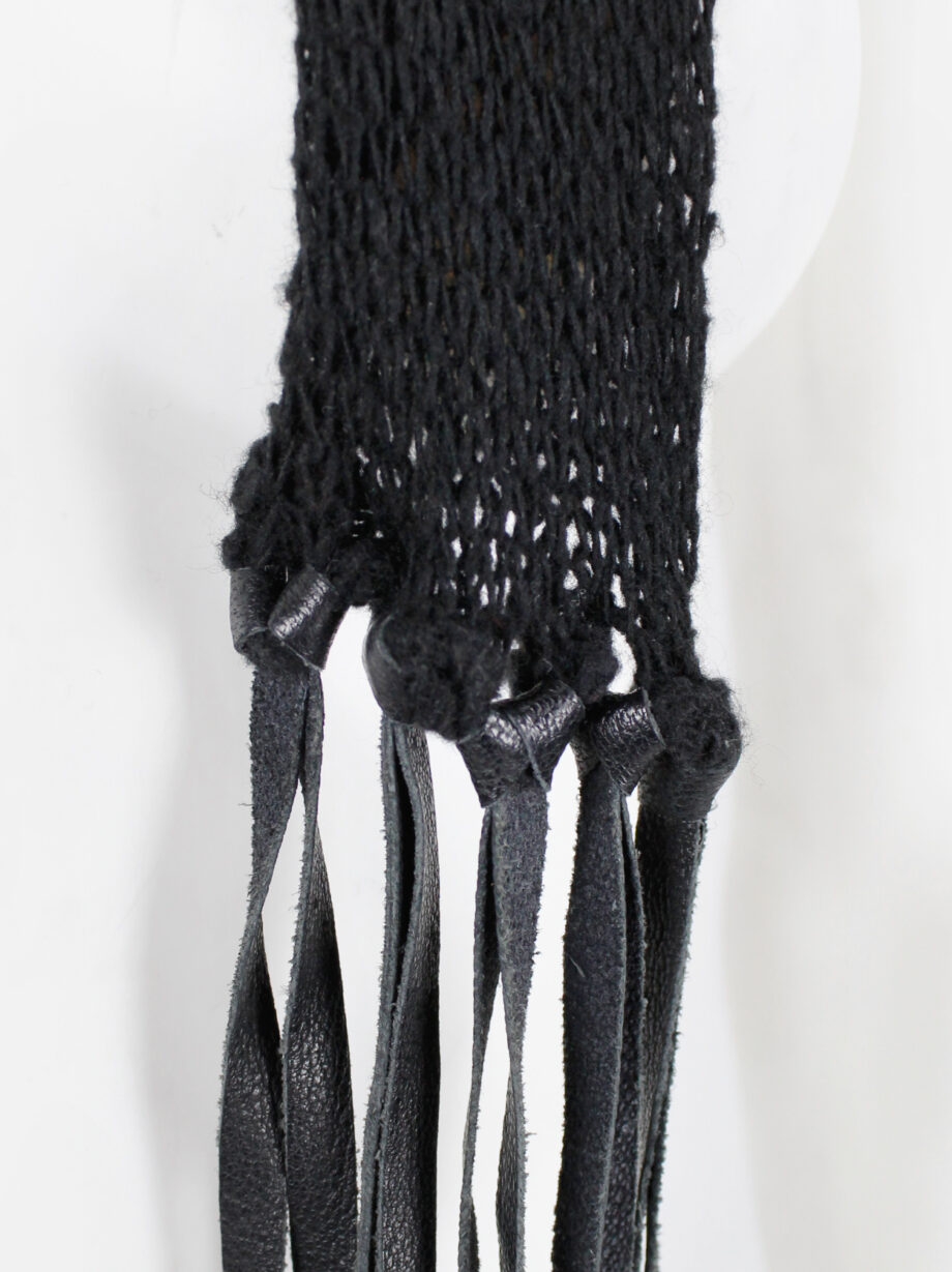 Ann Demeulemeester black long knit scarf with leather tassels (3)