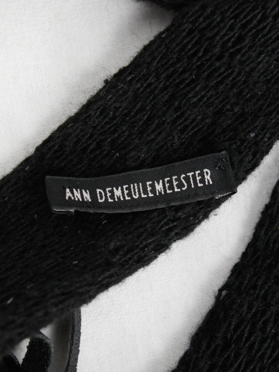 Ann Demeulemeester black long knit scarf with leather tassels (7)