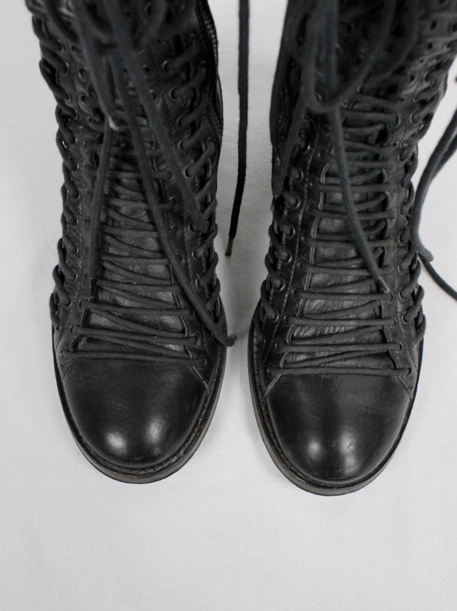 Ann Demeulemeester black tall triple lace boots with low heel fall 2008 (11)