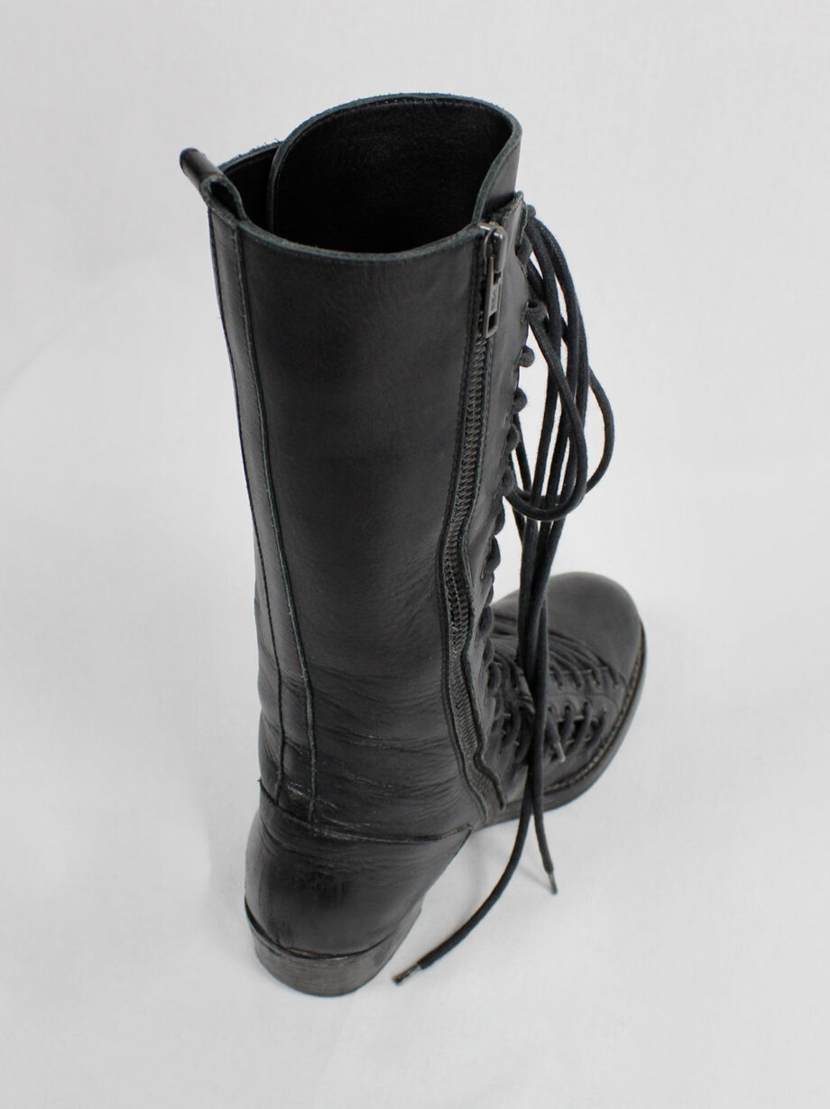 Ann Demeulemeester black tall triple lace boots with low heel fall 2008 (12)
