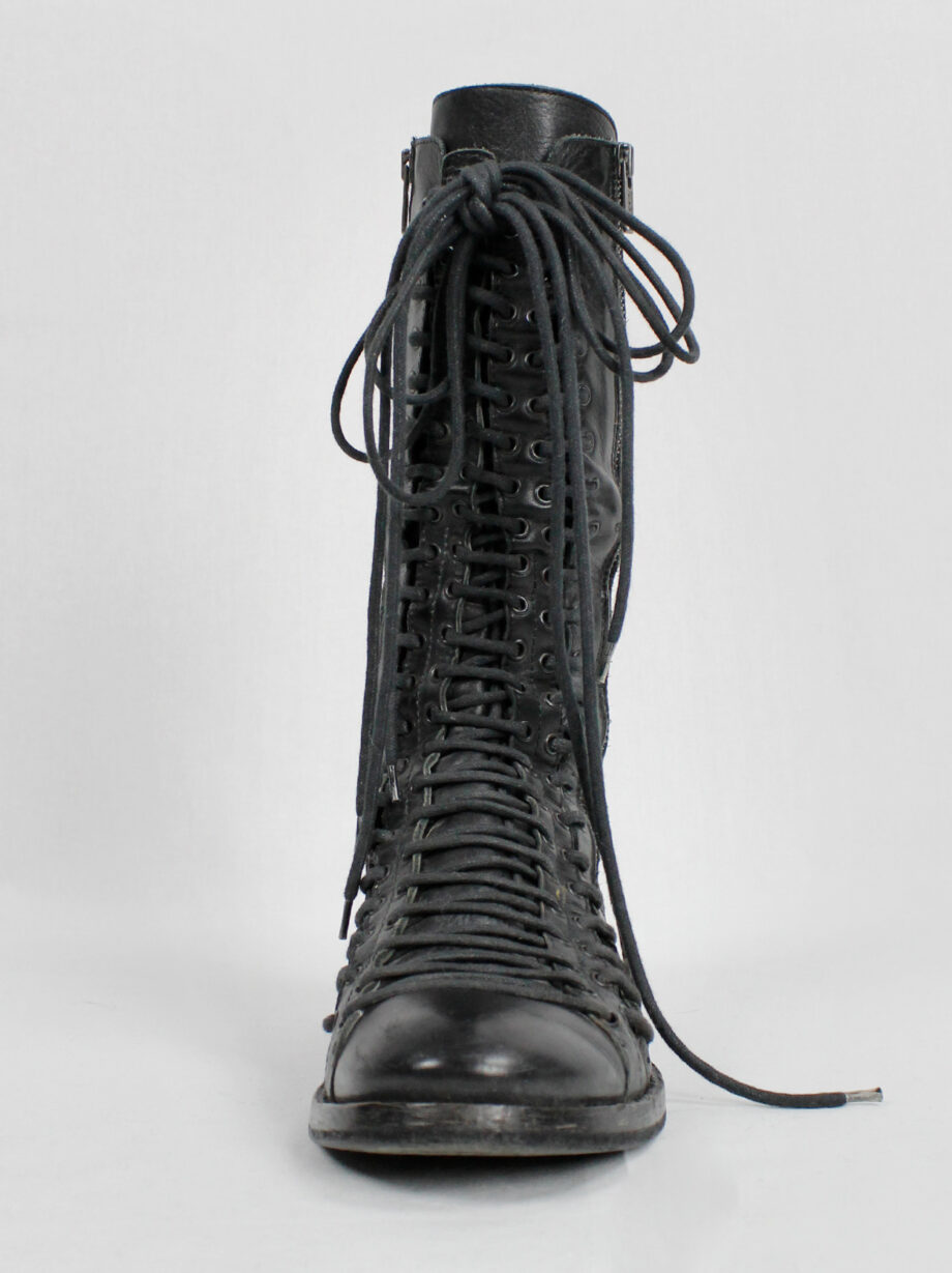 Ann Demeulemeester black tall triple lace boots with low heel fall 2008 (24)