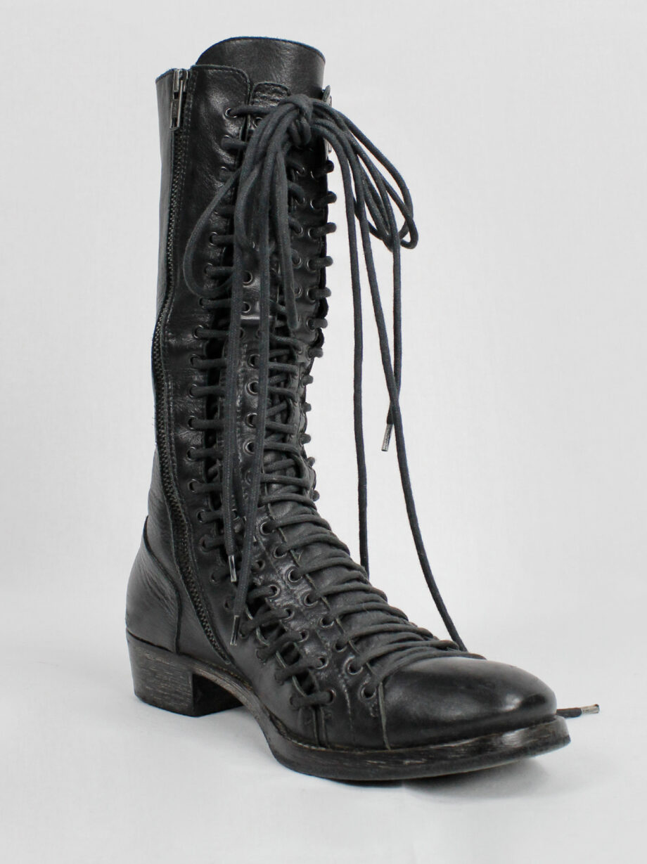Ann Demeulemeester black tall triple lace boots with low heel fall 2008 (25)