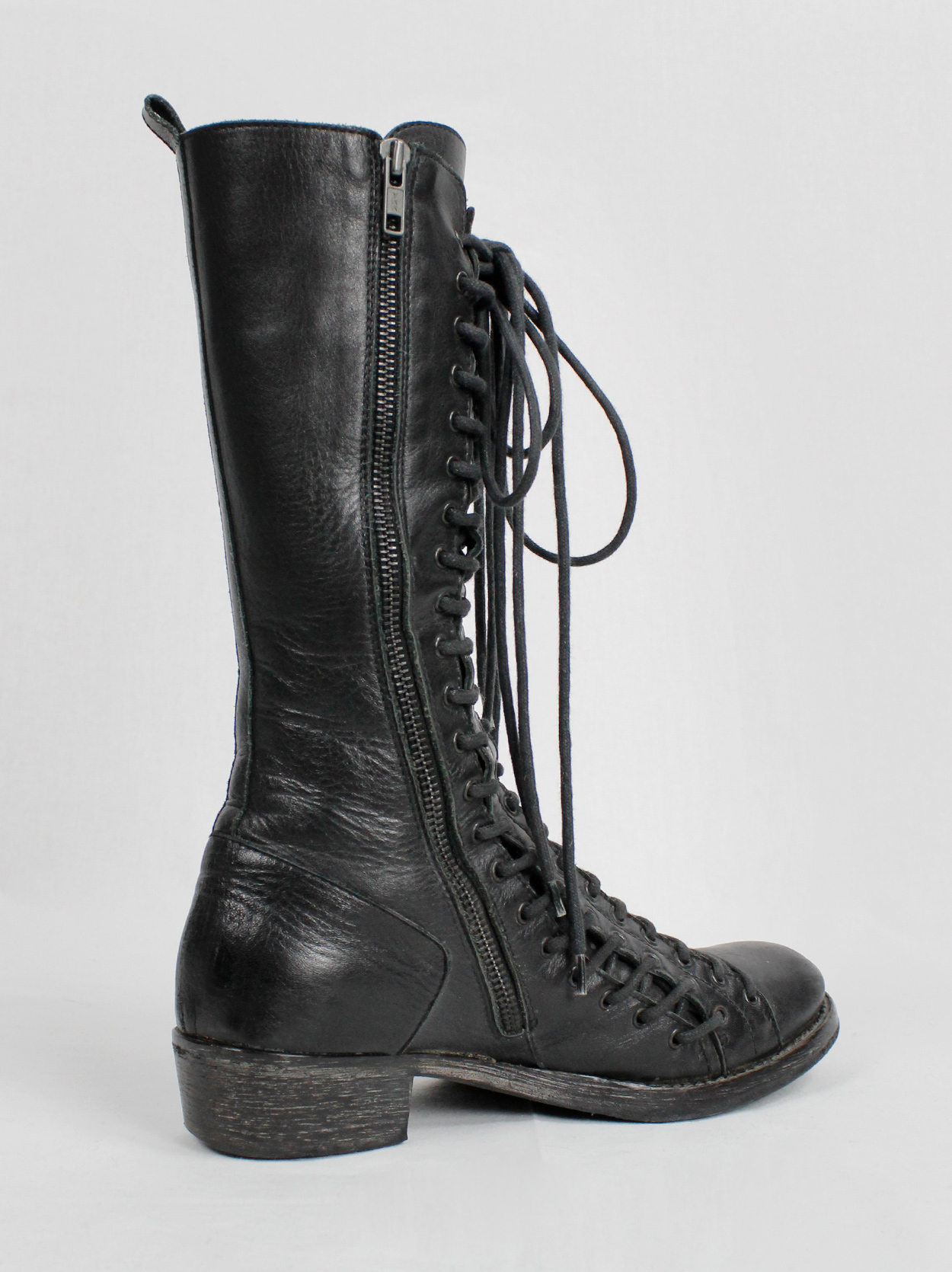 Ann Demeulemeester black tall triple lace boots with low heel (37.5 ...