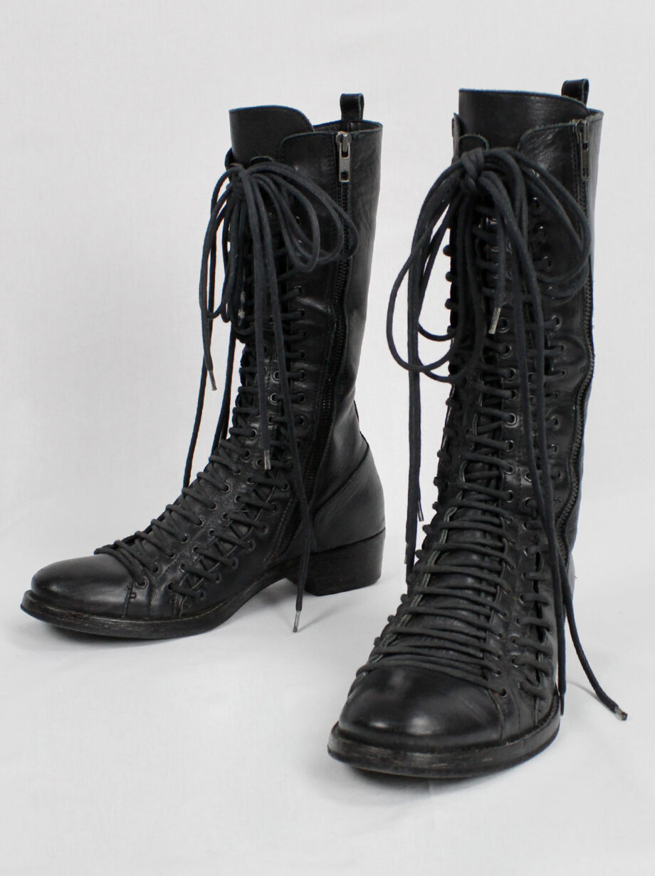 Ann Demeulemeester black tall triple lace boots with low heel fall 2008 (5)