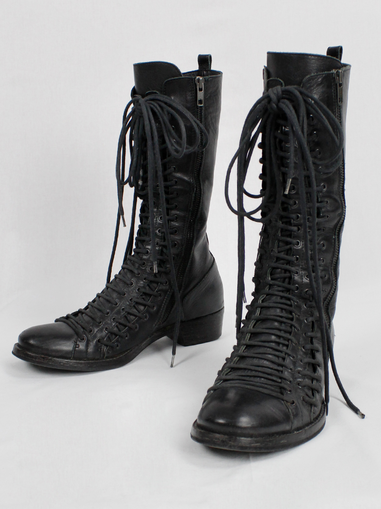 Ann Demeulemeester black tall triple lace boots with low heel (37.5 ...