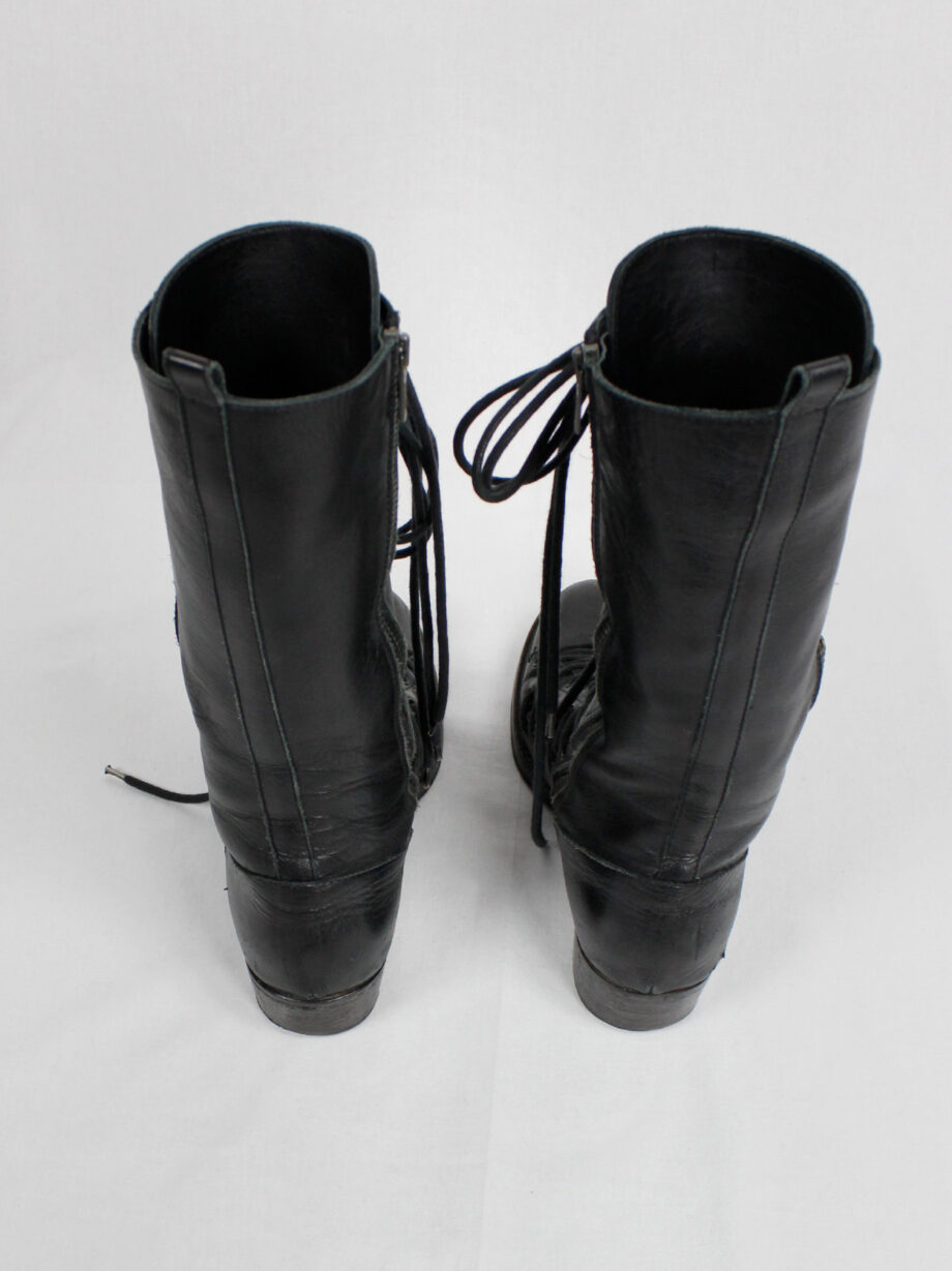 Ann Demeulemeester black tall triple lace boots with low heel fall 2008 (7)