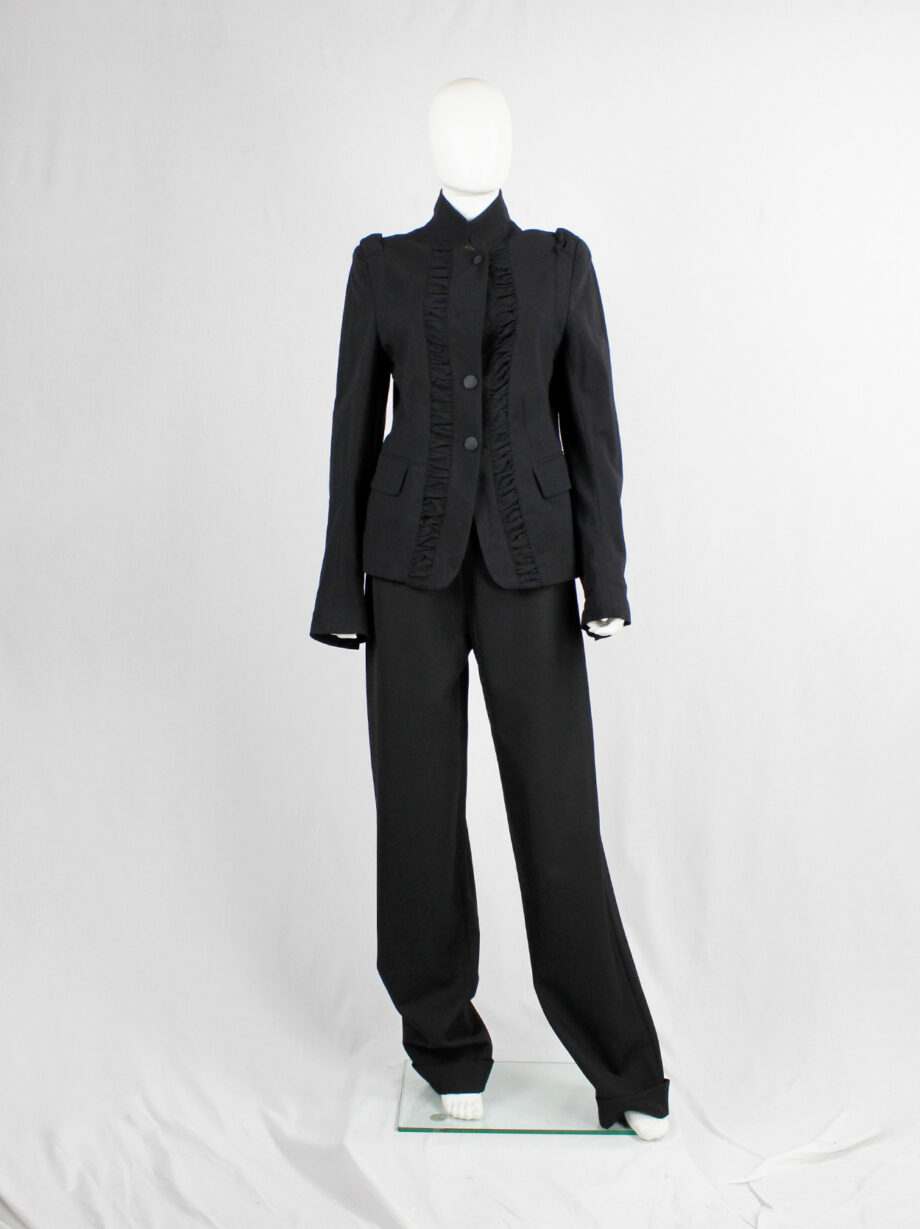 Ann Demeulemeester dark blue victorian blazer with front ruching and woven buttons (11)
