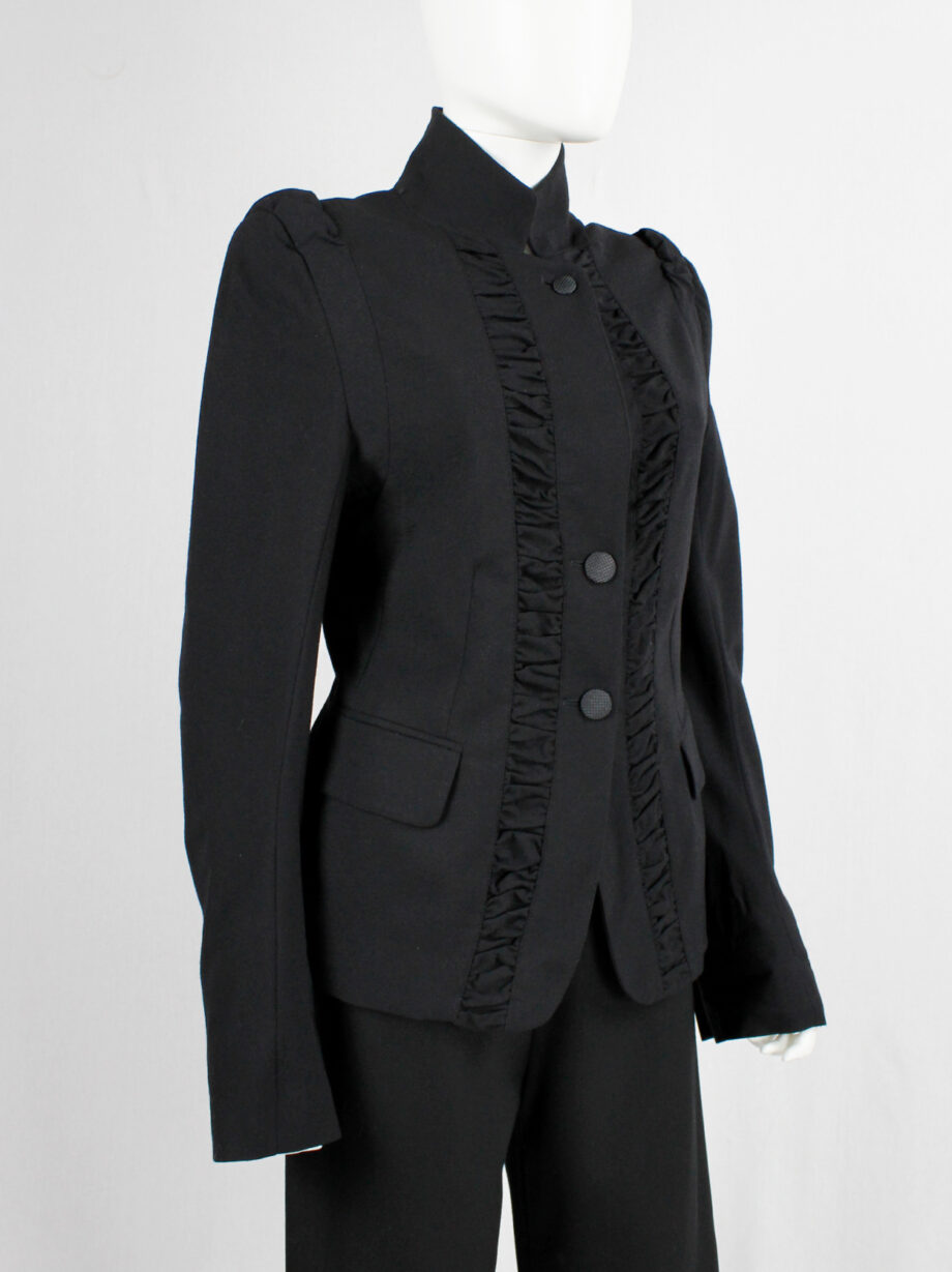 Ann Demeulemeester dark blue victorian blazer with front ruching and woven buttons (13)