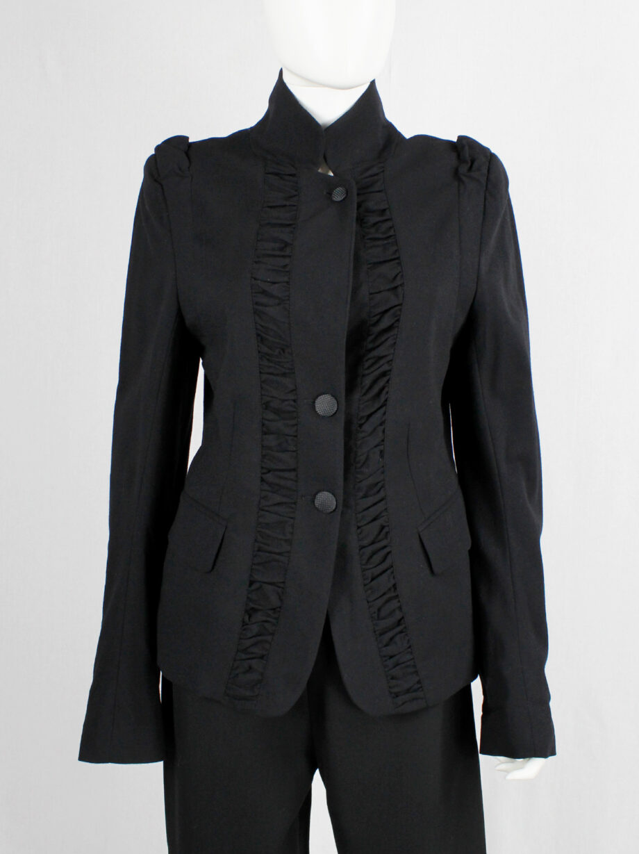 Ann Demeulemeester dark blue victorian blazer with front ruching and woven buttons (6)