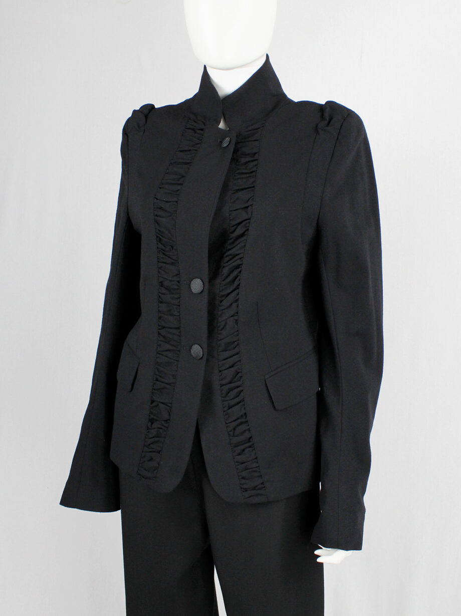 Ann Demeulemeester dark blue victorian blazer with front ruching and woven buttons (7)
