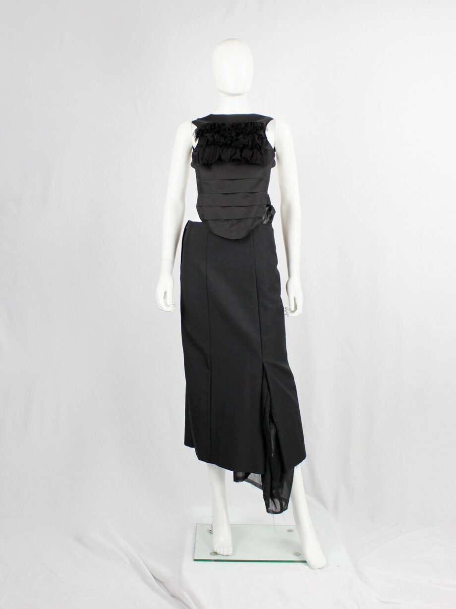 Comme des Garçons black maxi skirt with sheer torn lining coming through the slits AD 1998 (10)