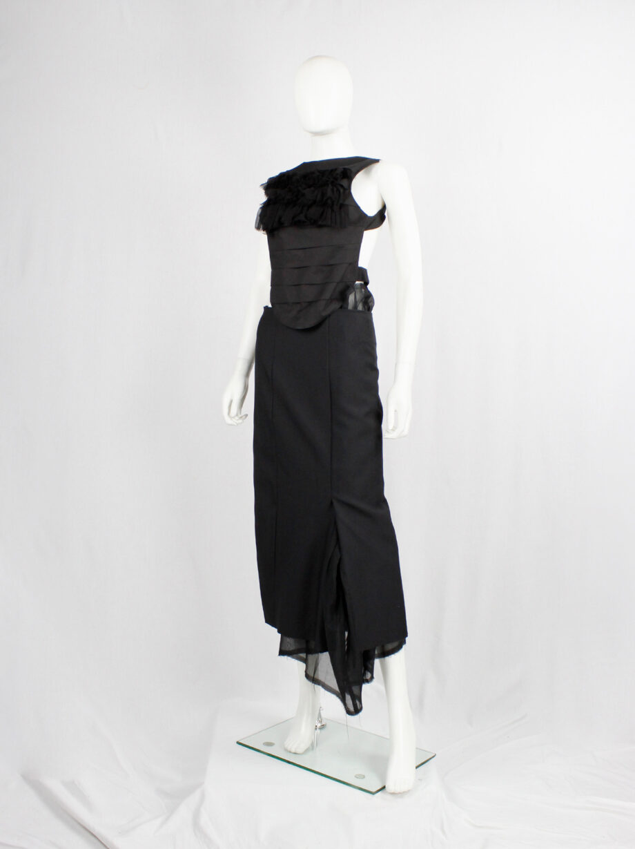 Comme des Garçons black maxi skirt with sheer torn lining coming through the slits AD 1998 (11)