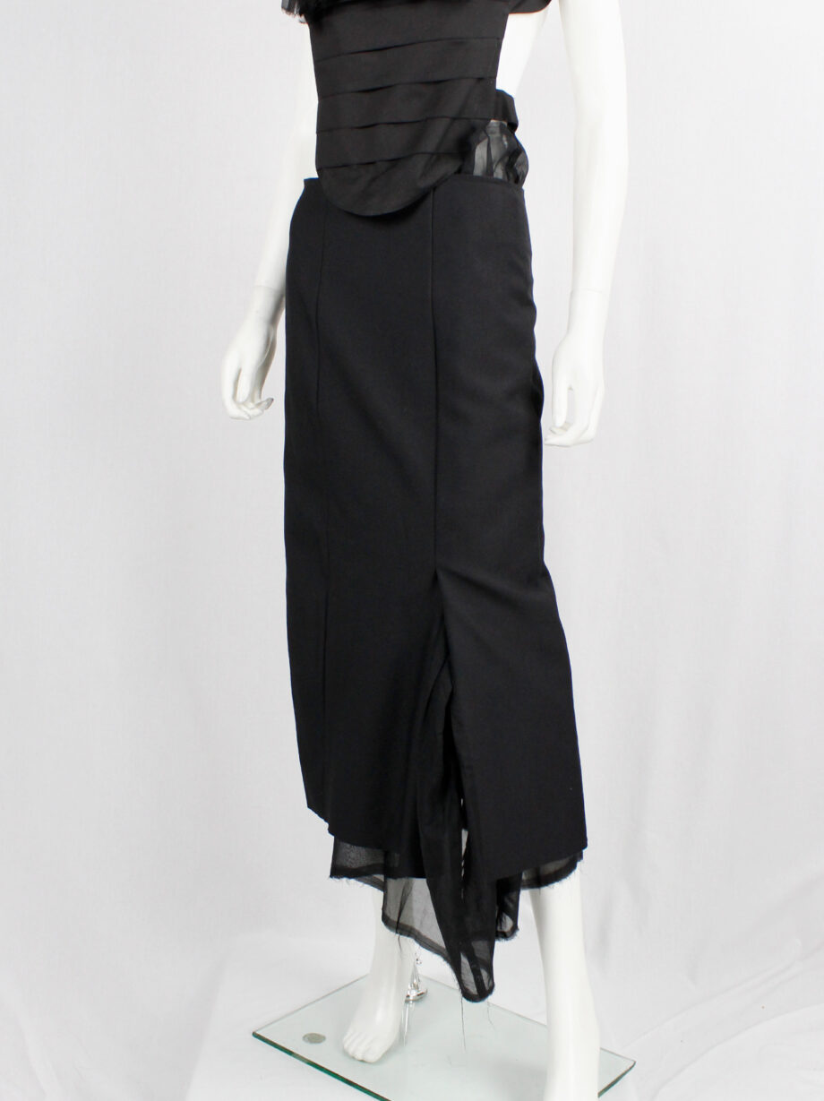 Comme des Garçons black maxi skirt with sheer torn lining coming through the slits AD 1998 (12)