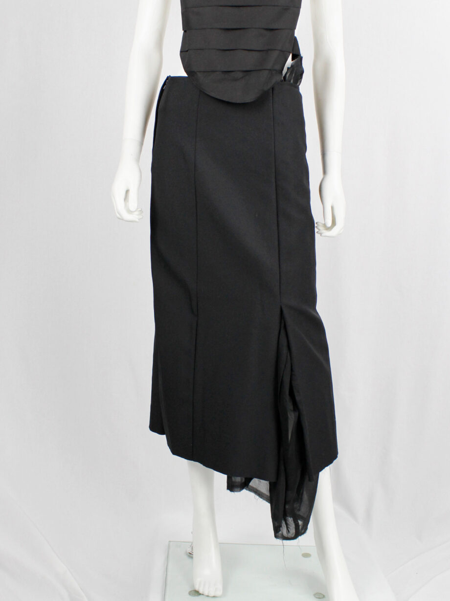 Comme des Garçons black maxi skirt with sheer torn lining coming through the slits AD 1998 (6)