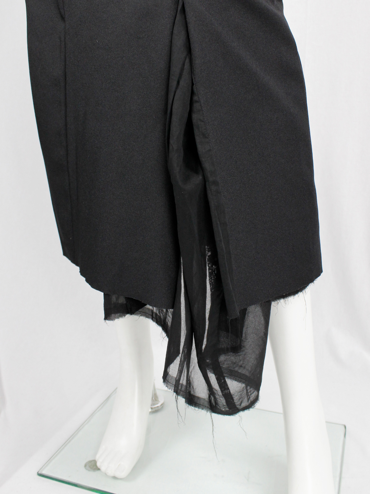 Comme des Garçons black maxi skirt with sheer torn lining coming