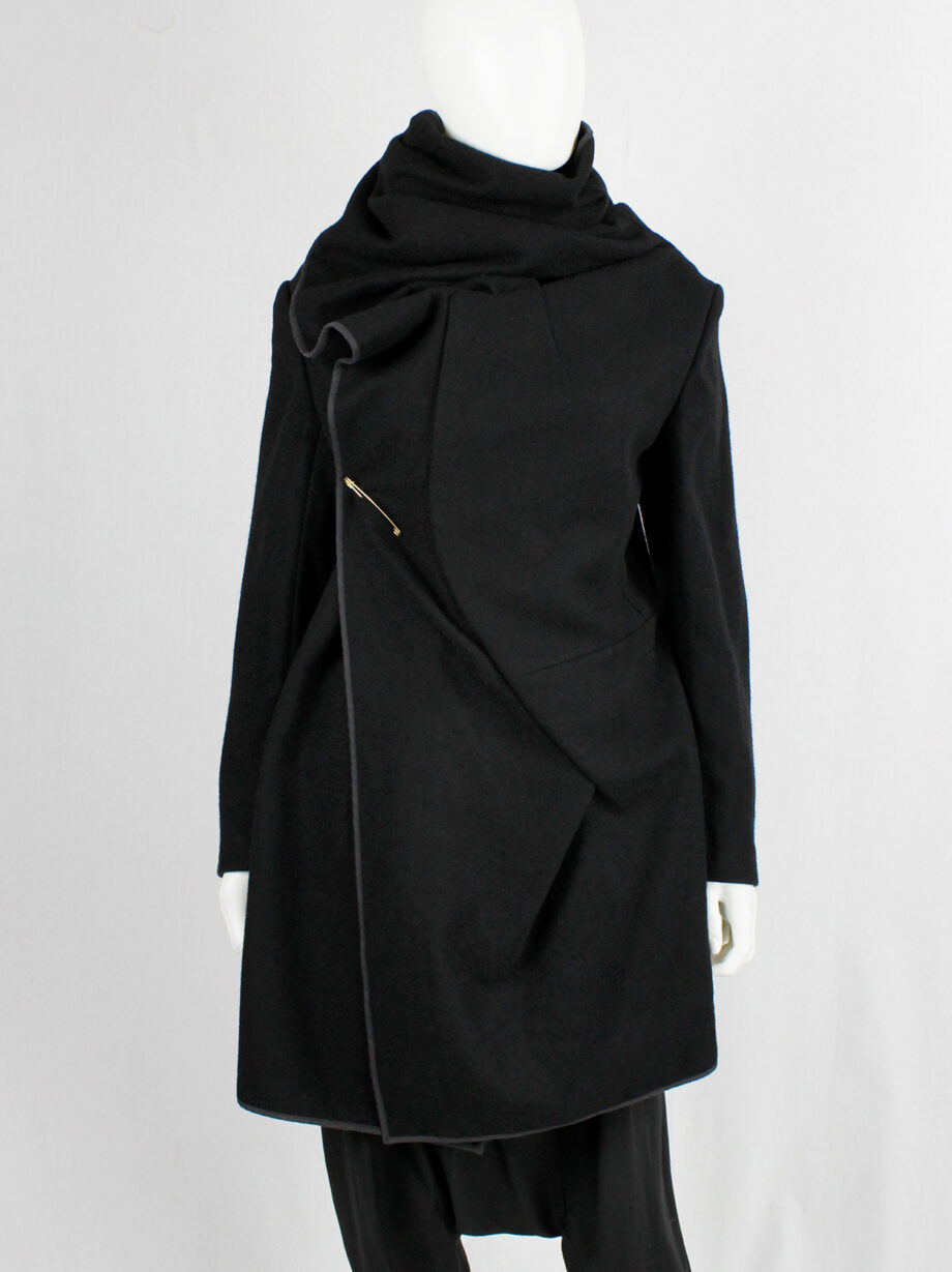 Comme des Garçons black wrapped shawl coat with cowl neck collar (1)