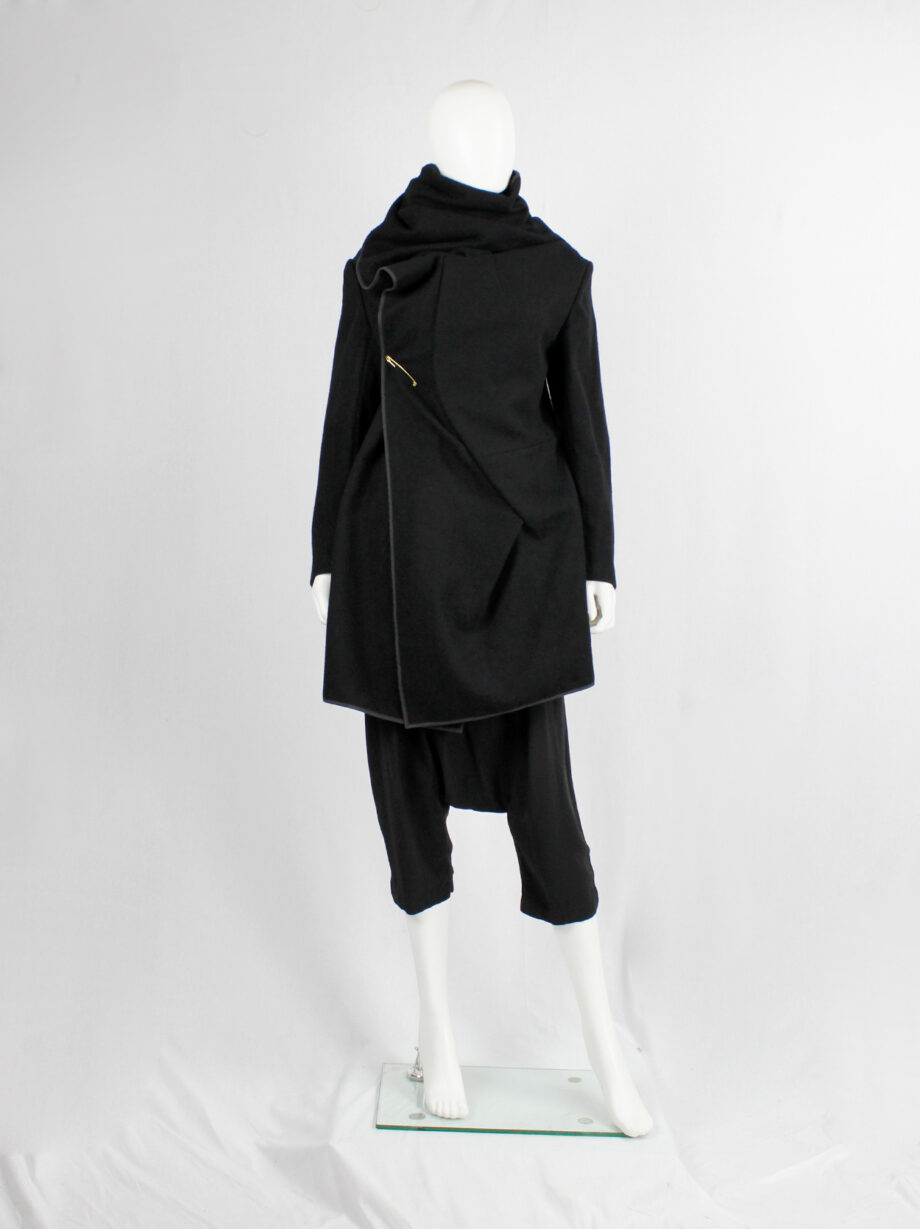 Comme des Garçons black wrapped shawl coat with cowl neck collar (3)