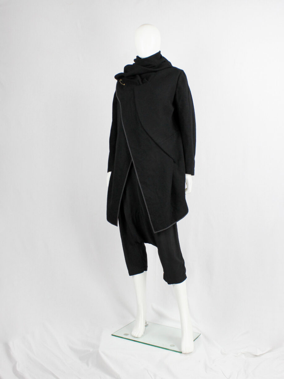 Comme des Garçons black wrapped shawl coat with cowl neck collar fall 1999 (10)