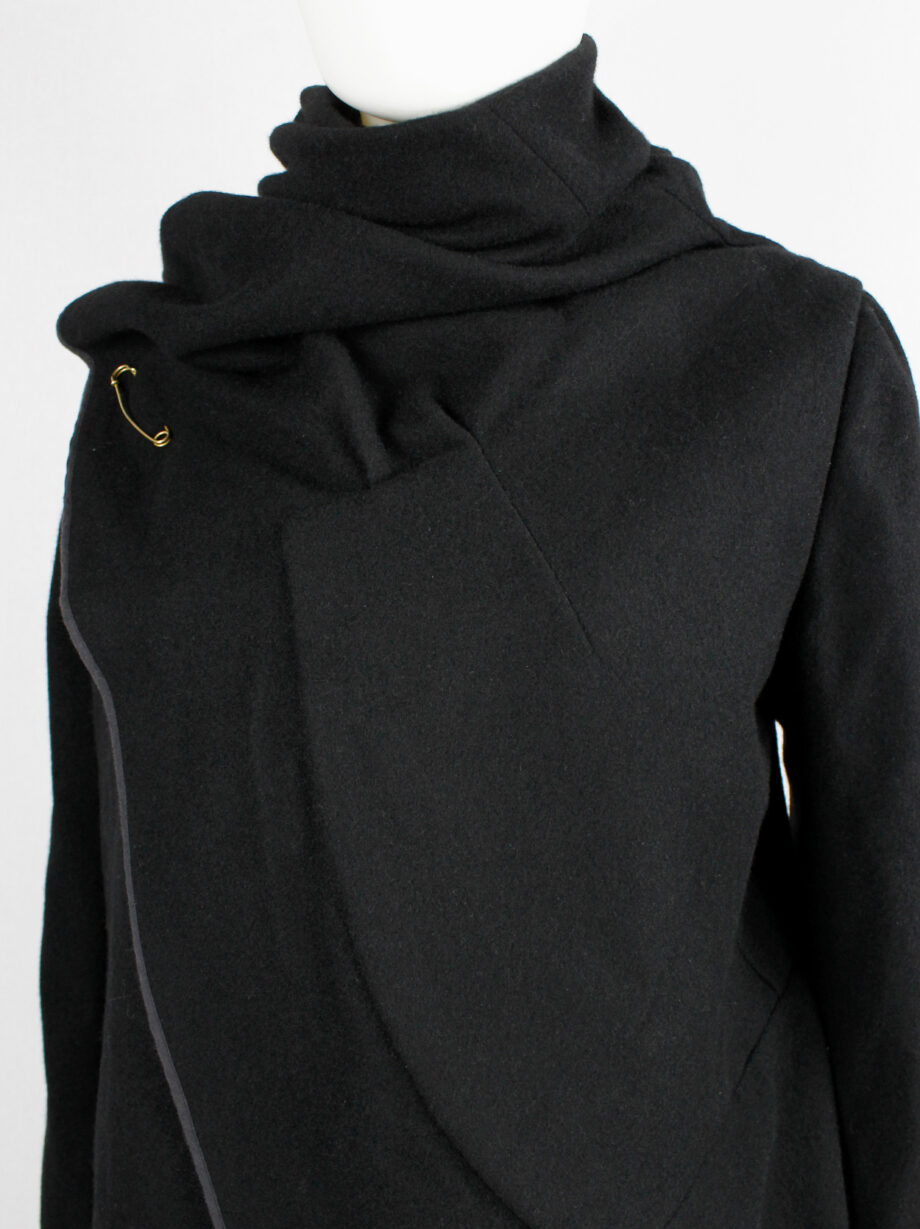 Comme des Garçons black wrapped shawl coat with cowl neck collar fall 1999 (12)