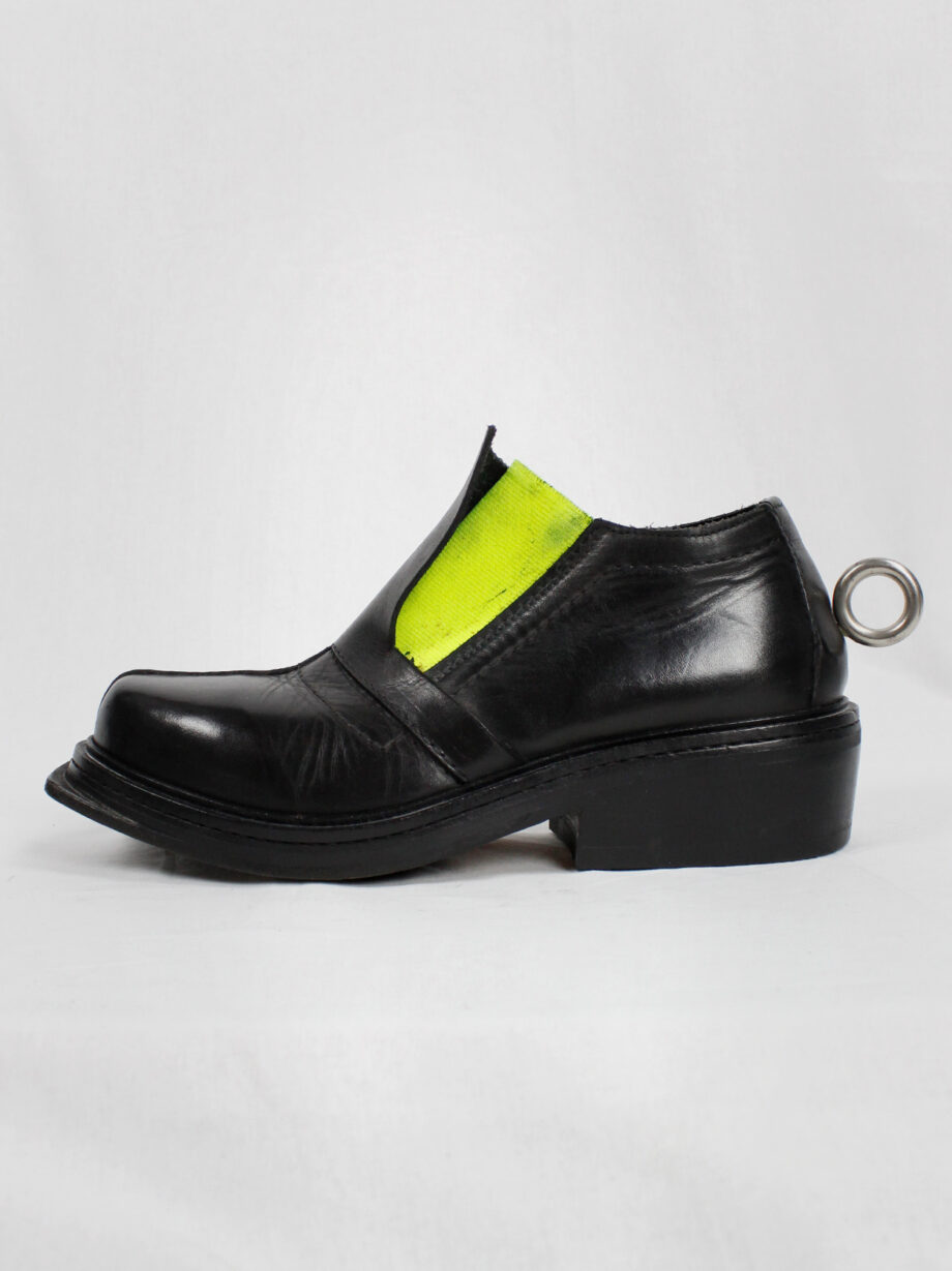Dirk Bikkembergs black ankle boots with metal ring and neon elastic spring 1998 (19)