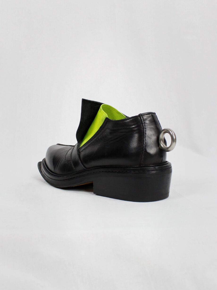 Dirk Bikkembergs black ankle boots with metal ring and neon elastic spring 1998 (5)