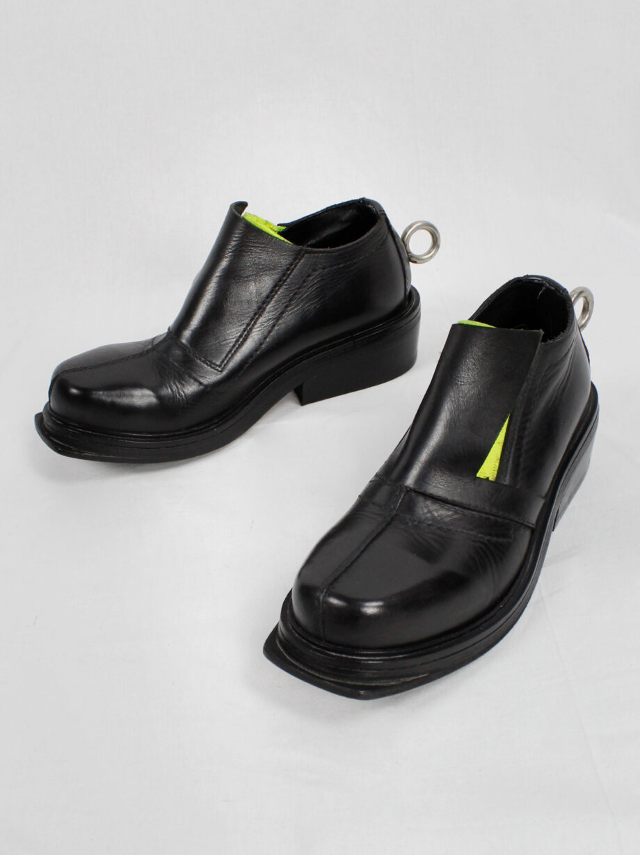 Dirk Bikkembergs black ankle boots with metal ring and neon elastic spring 1998 (6)