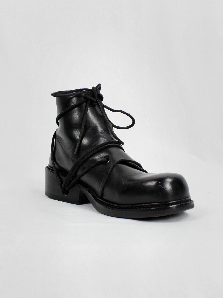 Dirk Bikkembergs black boots with flap and laces through the soles fall 1994 (9)