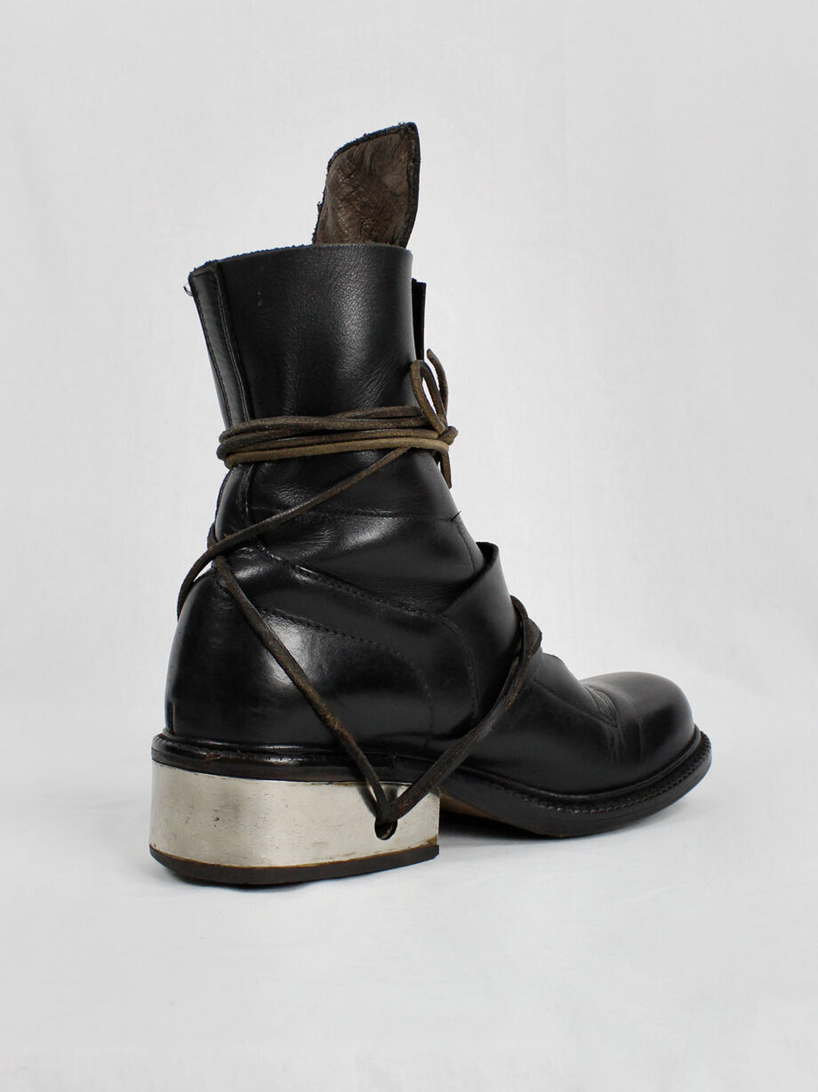 Dirk Bikkembergs black tall boots with belt and laces through the metal heel 1990s 90s (12)