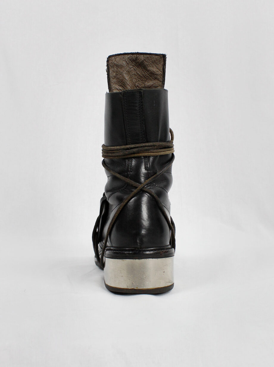 Dirk Bikkembergs black tall boots with belt and laces through the metal heel 1990s 90s (13)