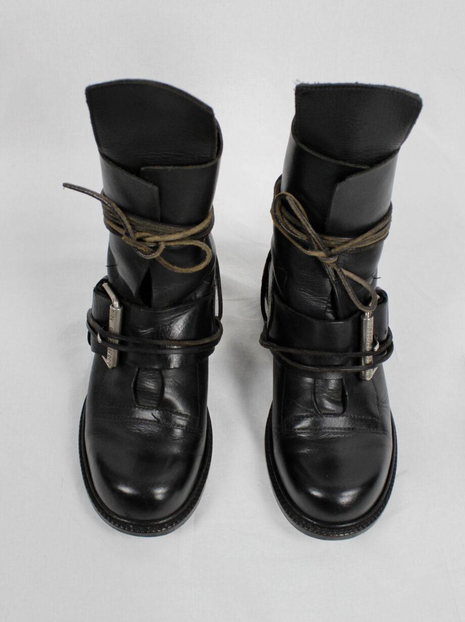 Dirk Bikkembergs black tall boots with belt and laces through the metal heel 1990s 90s (15)
