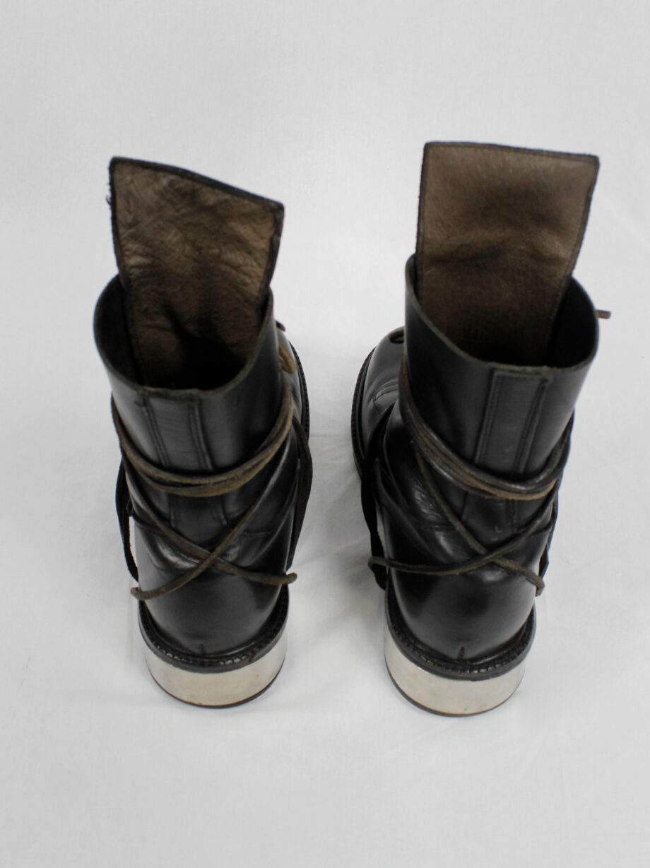 Dirk Bikkembergs black tall boots with belt and laces through the metal heel 1990s 90s (16)