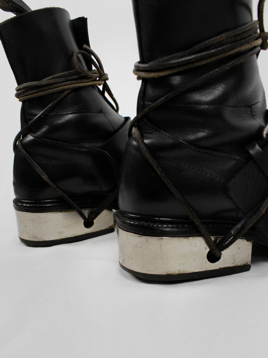 Dirk Bikkembergs black tall boots with belt and laces through the metal heel 1990s 90s (17)