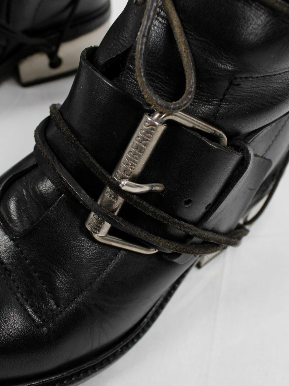 Dirk Bikkembergs black tall boots with belt and laces through the metal heel 1990s 90s (19)