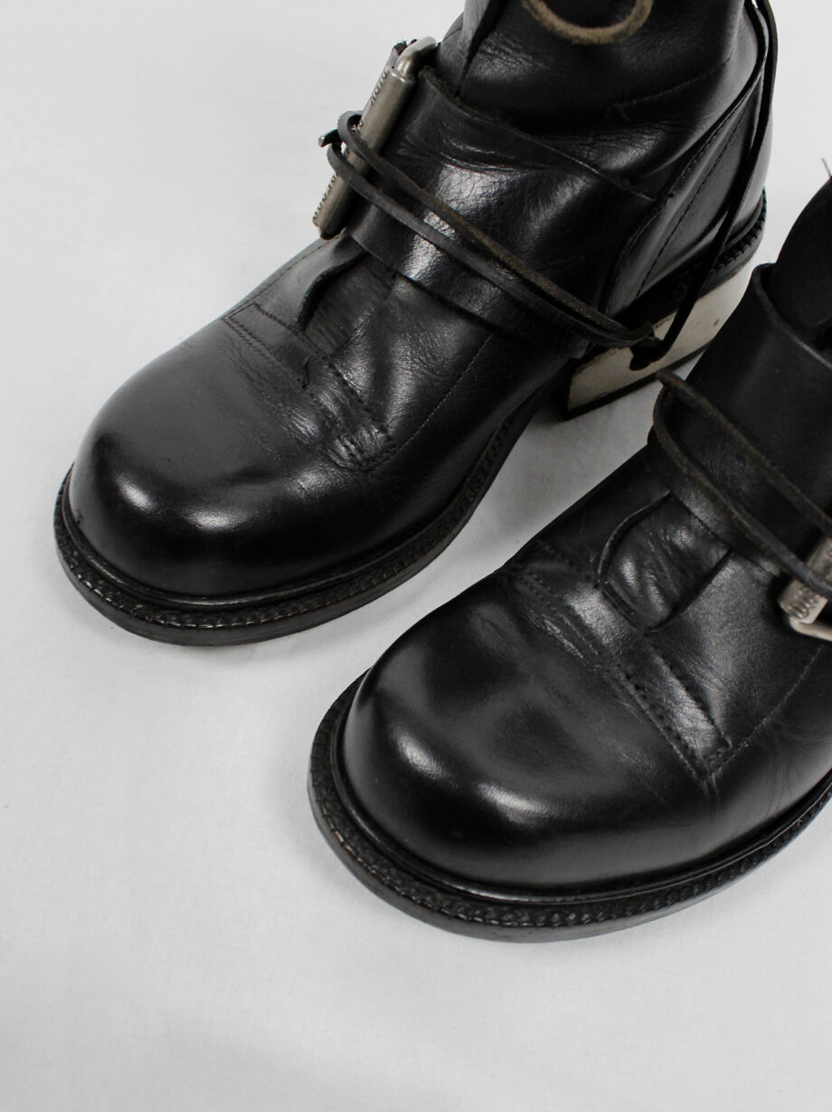 Dirk Bikkembergs black tall boots with belt and laces through the metal heel 1990s 90s (20)